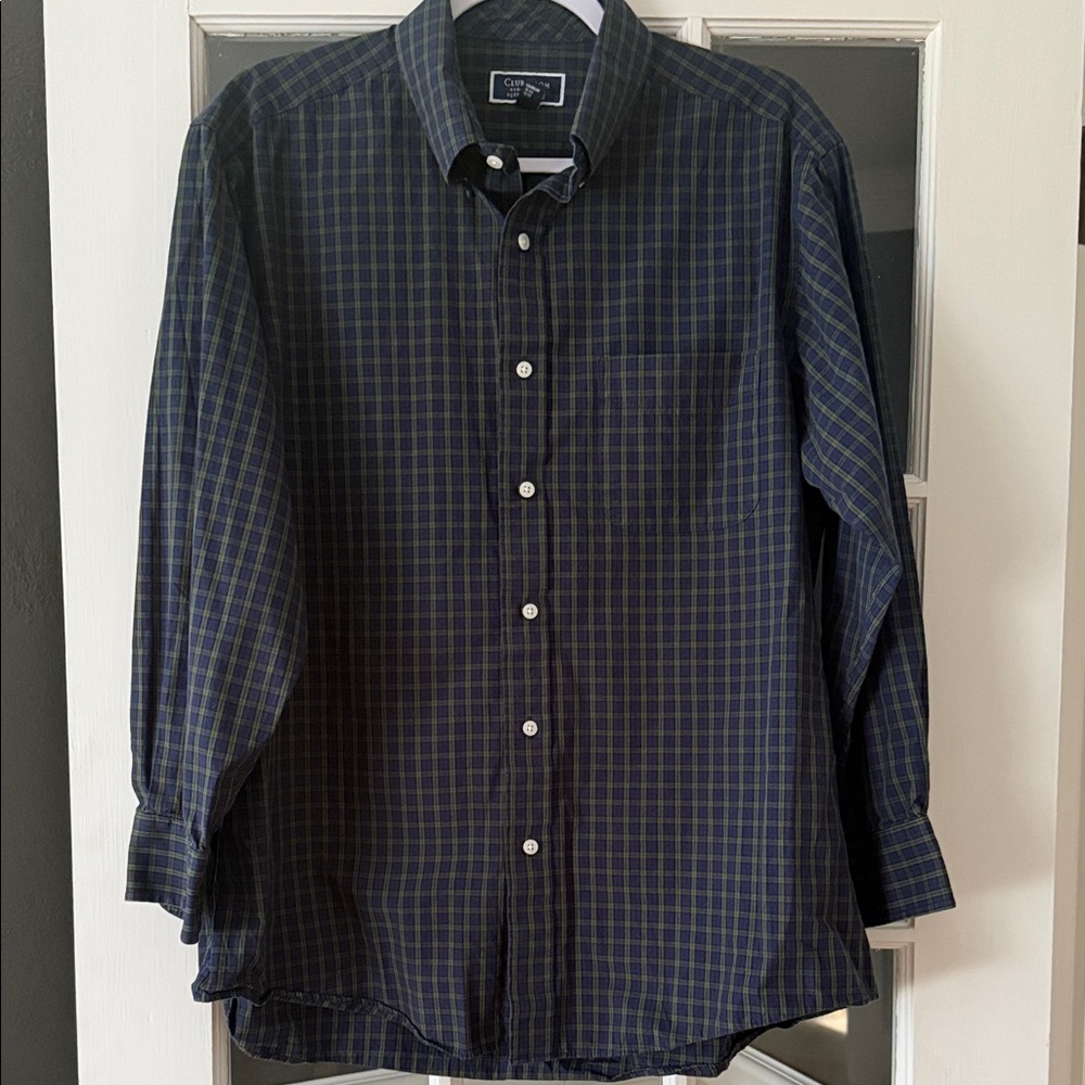 Club Room Navy and Green Checkered Men's Shirt